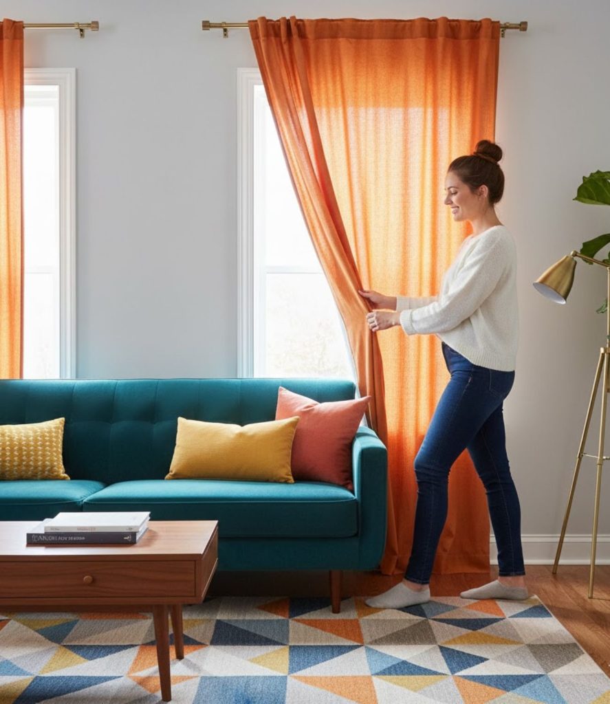 Add Retro-Inspired Curtains in Playful Colors