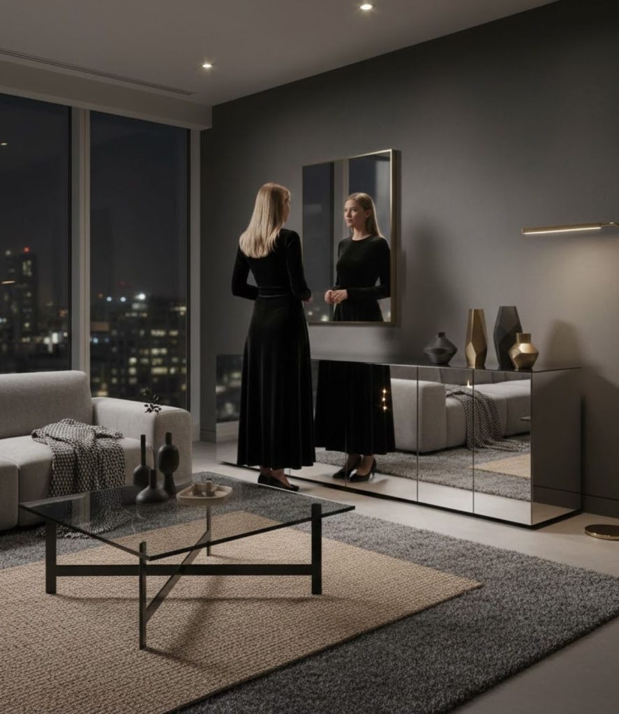 Incorporate Glass or Mirrored Furniture