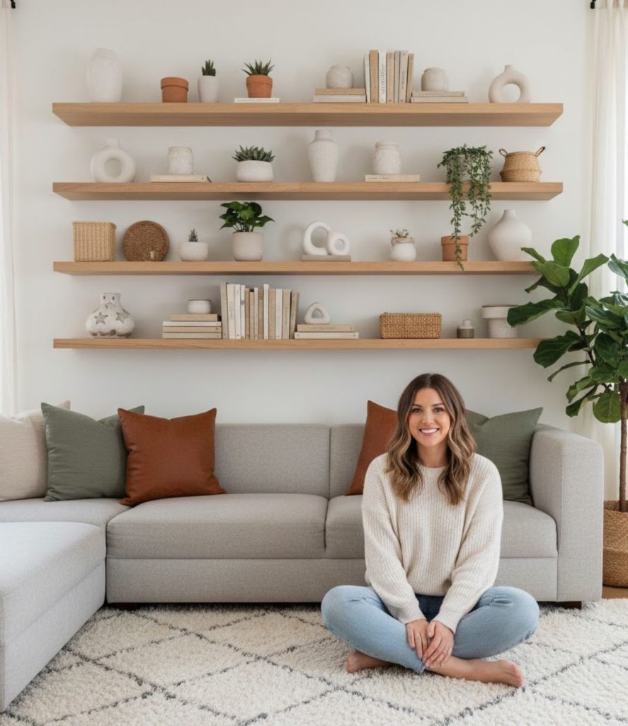 Minimalist Shelving with Curated Boho Accessories