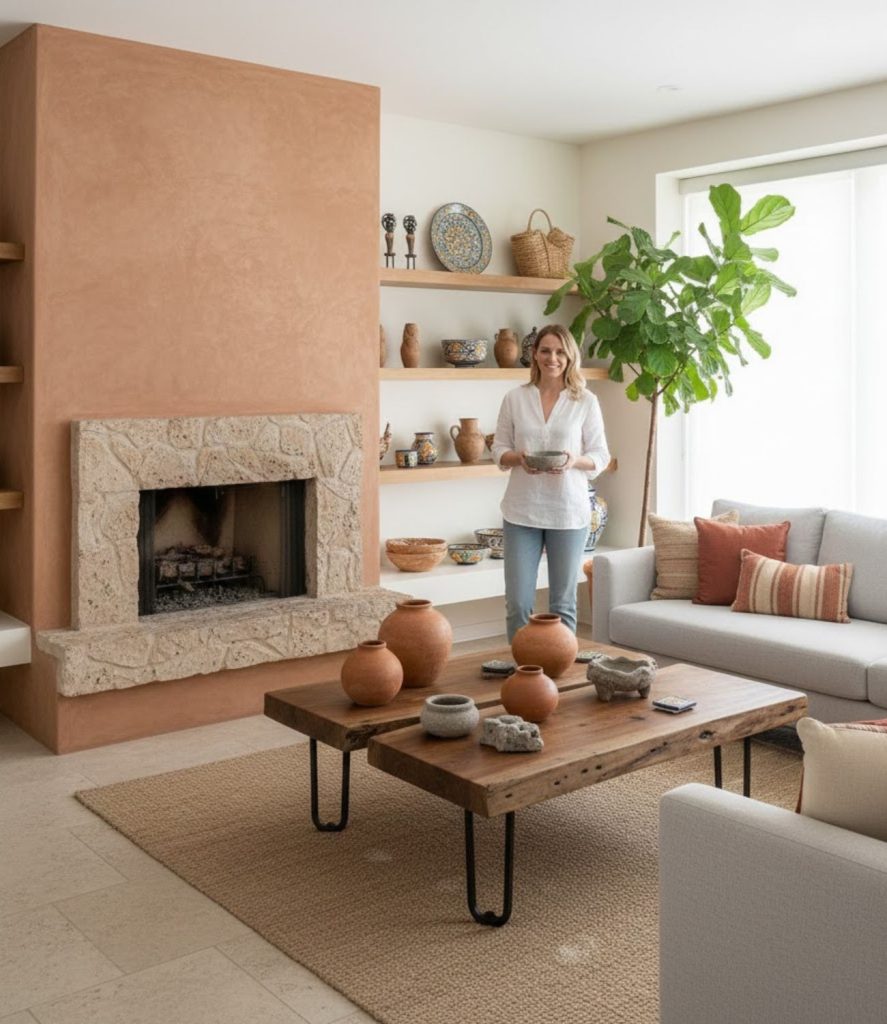 Mix Earthy Materials Like Wood, Clay, and Stone