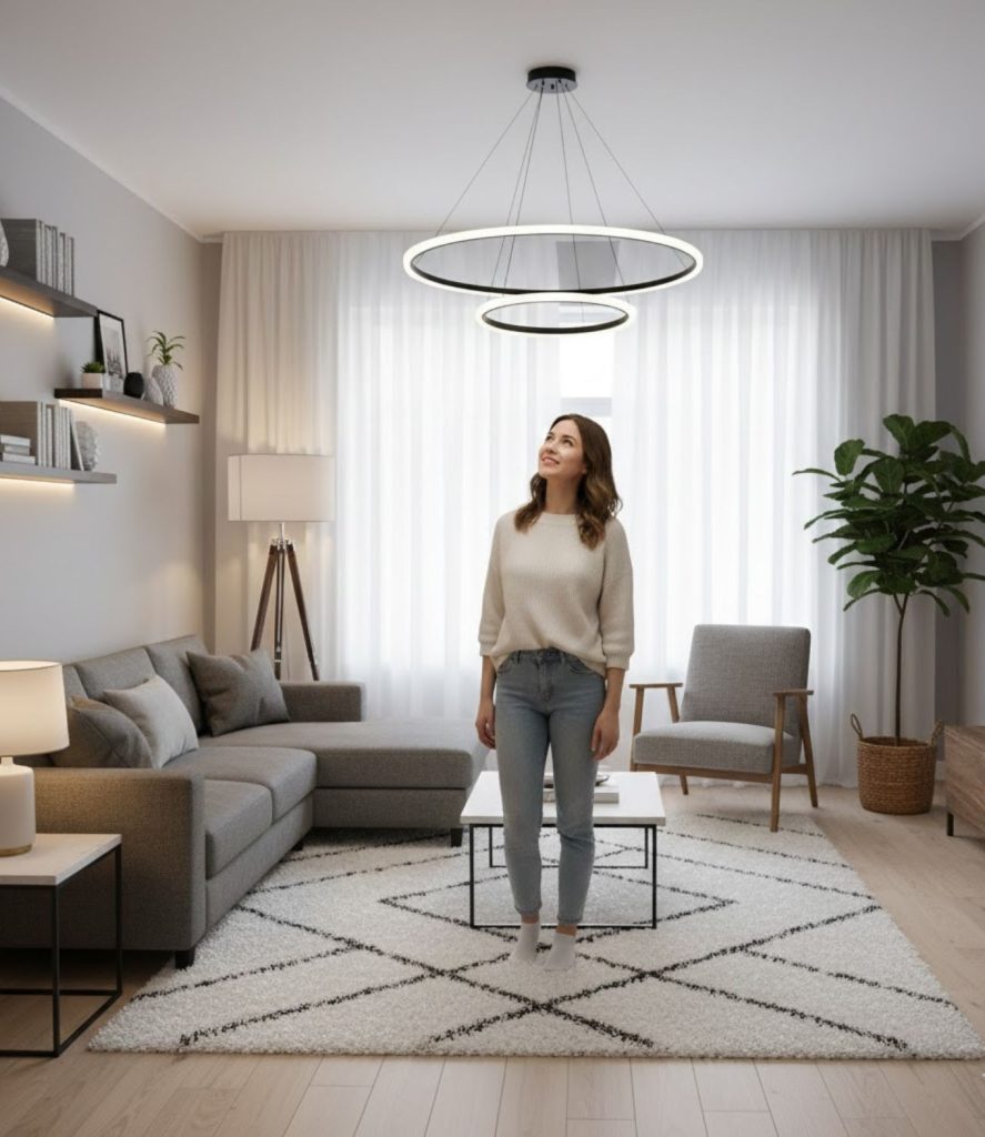 Mixed Lighting — Chandelier + Accent Light Layers