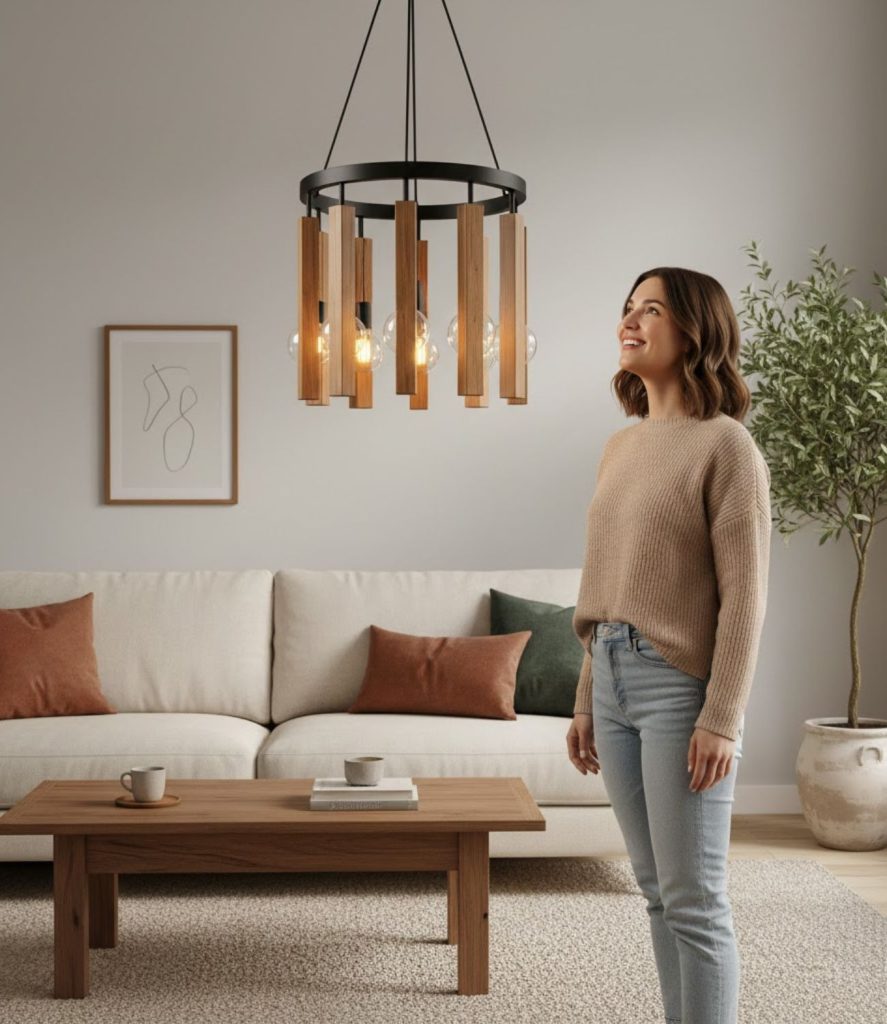  Mixed‑Material Chandeliers (Metal + Wood or Metal + Glass)