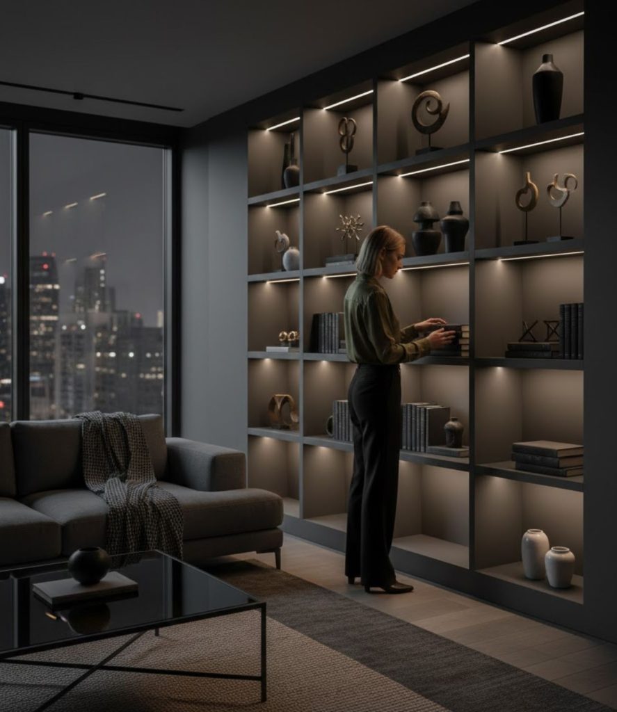 Use Built-In Shelving with Dark Finishes