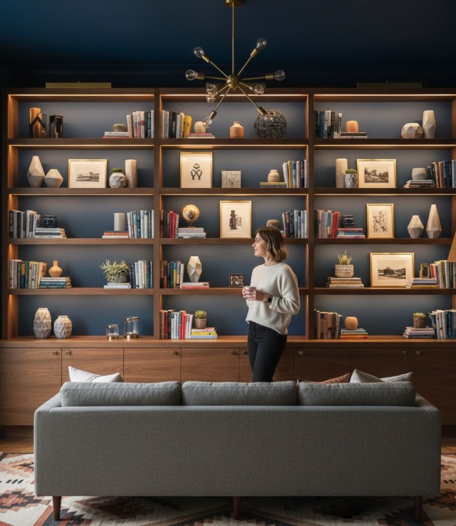 Use Dark Built-In Shelving