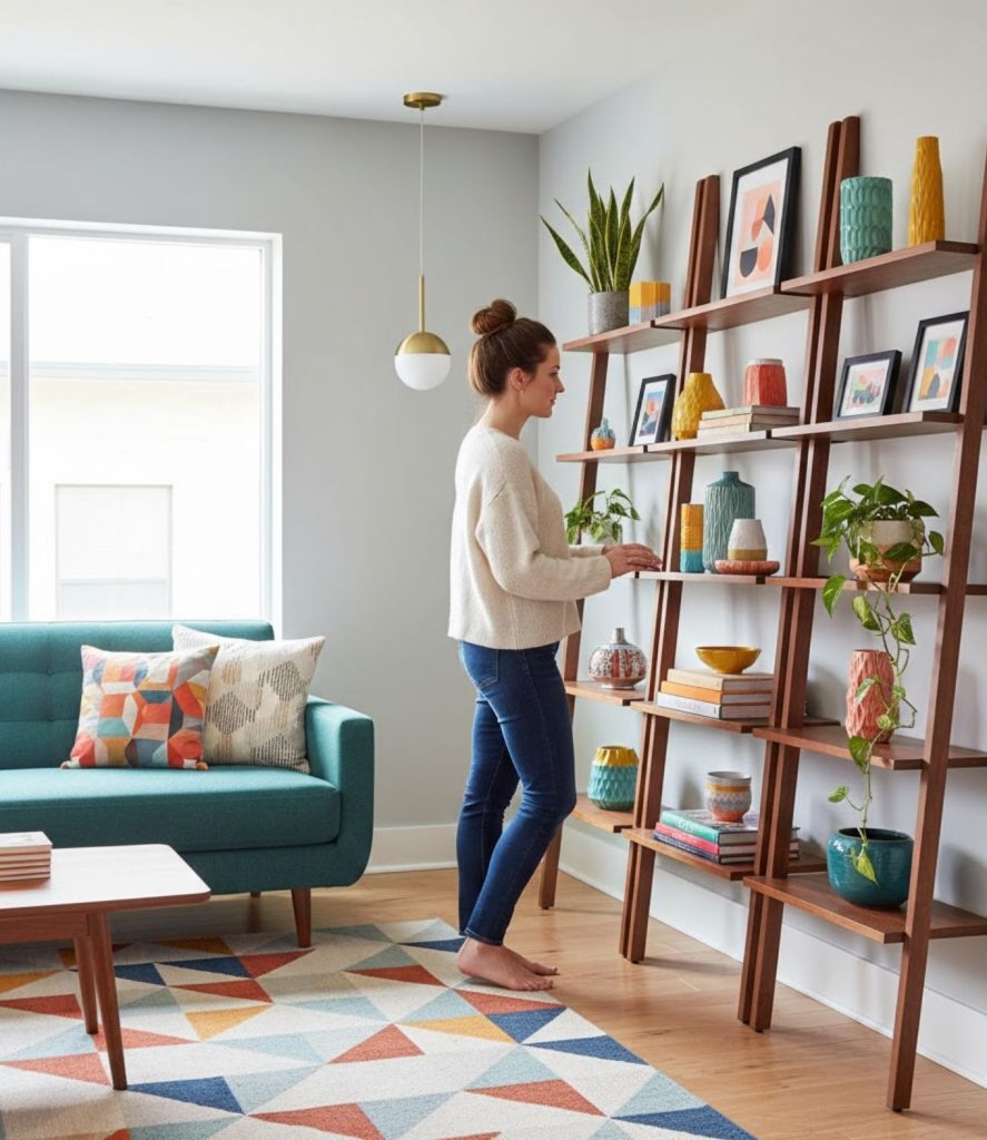 Use Mid Century Shelving to Display Colorful Decor