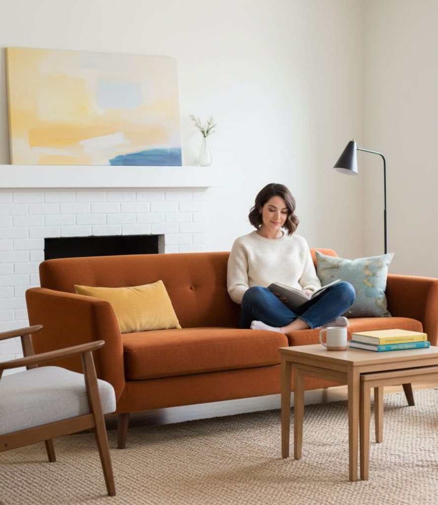 Use a Bold Retro Sofa as the Room’s Focal Point