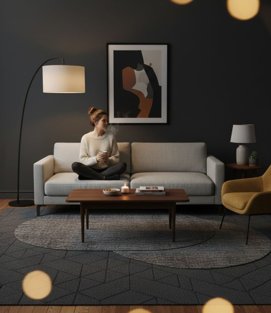 Use a Large Dark Rug to Anchor the Room
