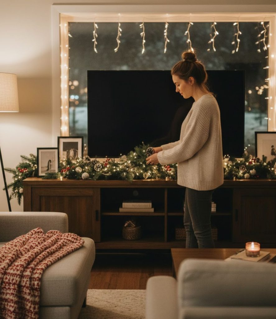 Add a Christmas Garland on Your TV Stand