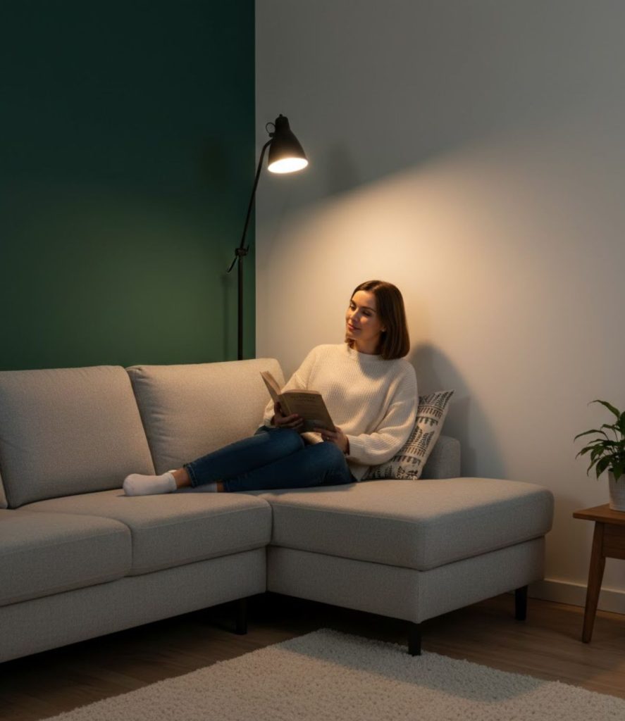 Add a slim floor lamp in a dark corner