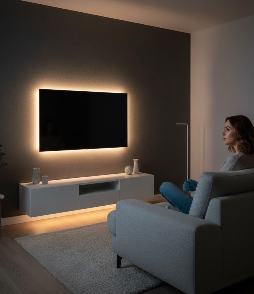 Add lighting behind the TV for balanced brightness
