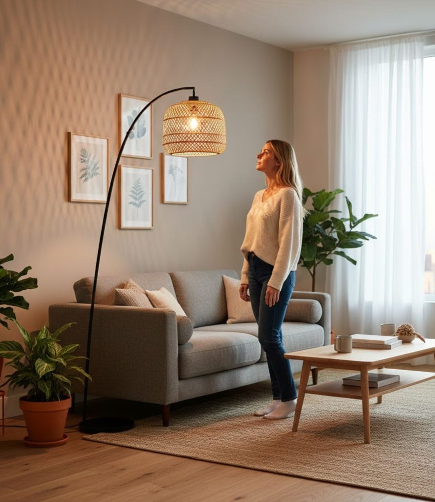 Bamboo Floor Lamp with Curved Stand