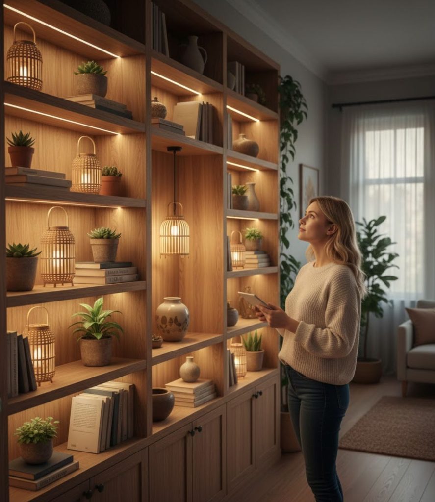 Bamboo Shelf and Accent Lighting