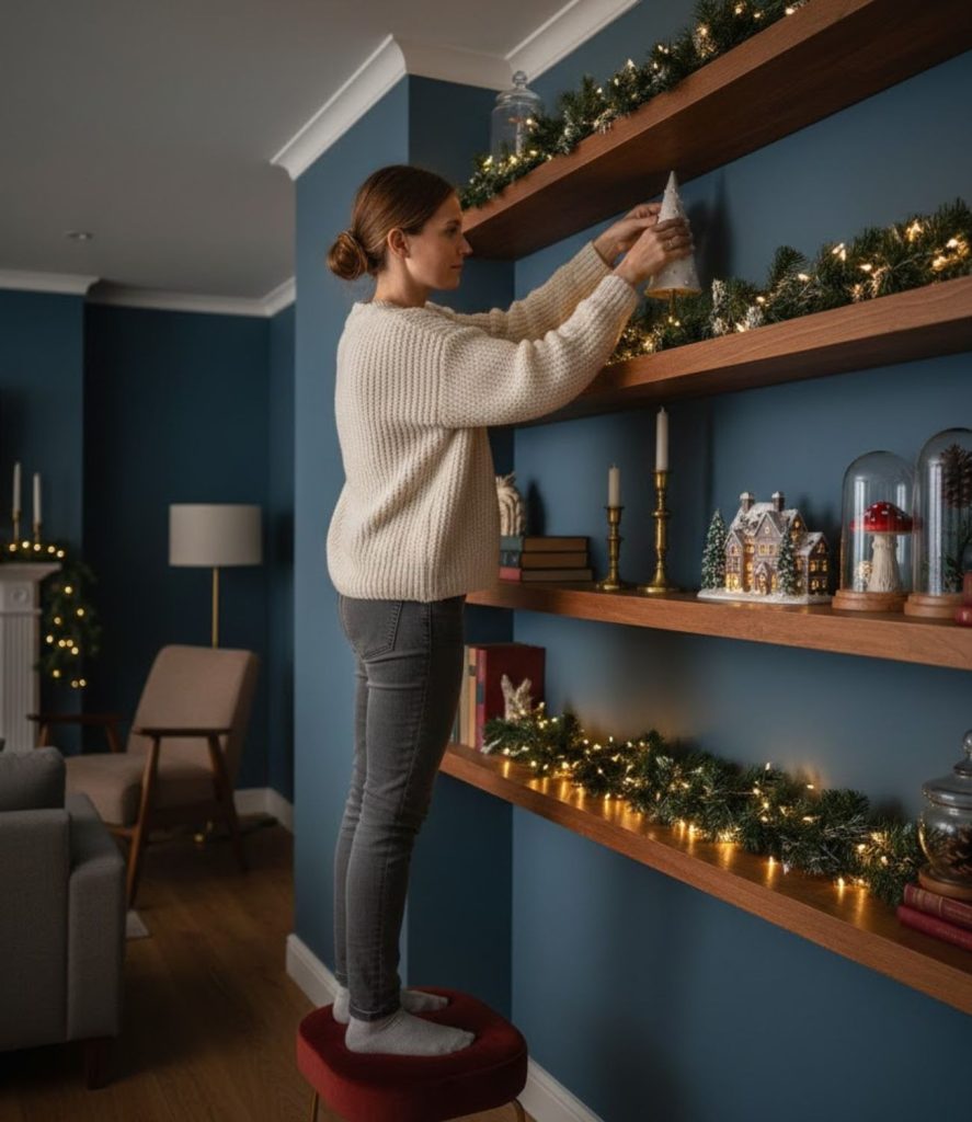 Decorate Shelves with Mini Christmas Displays