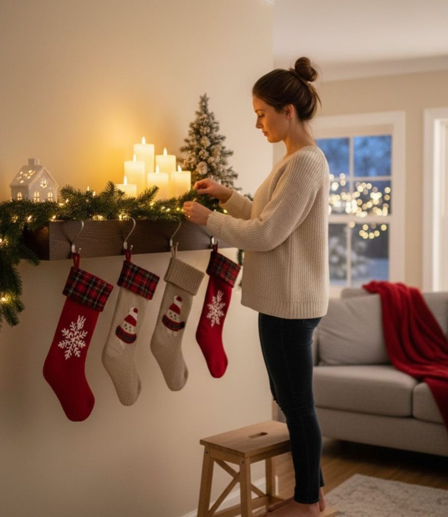 Hang Stockings on a Floating Shelf