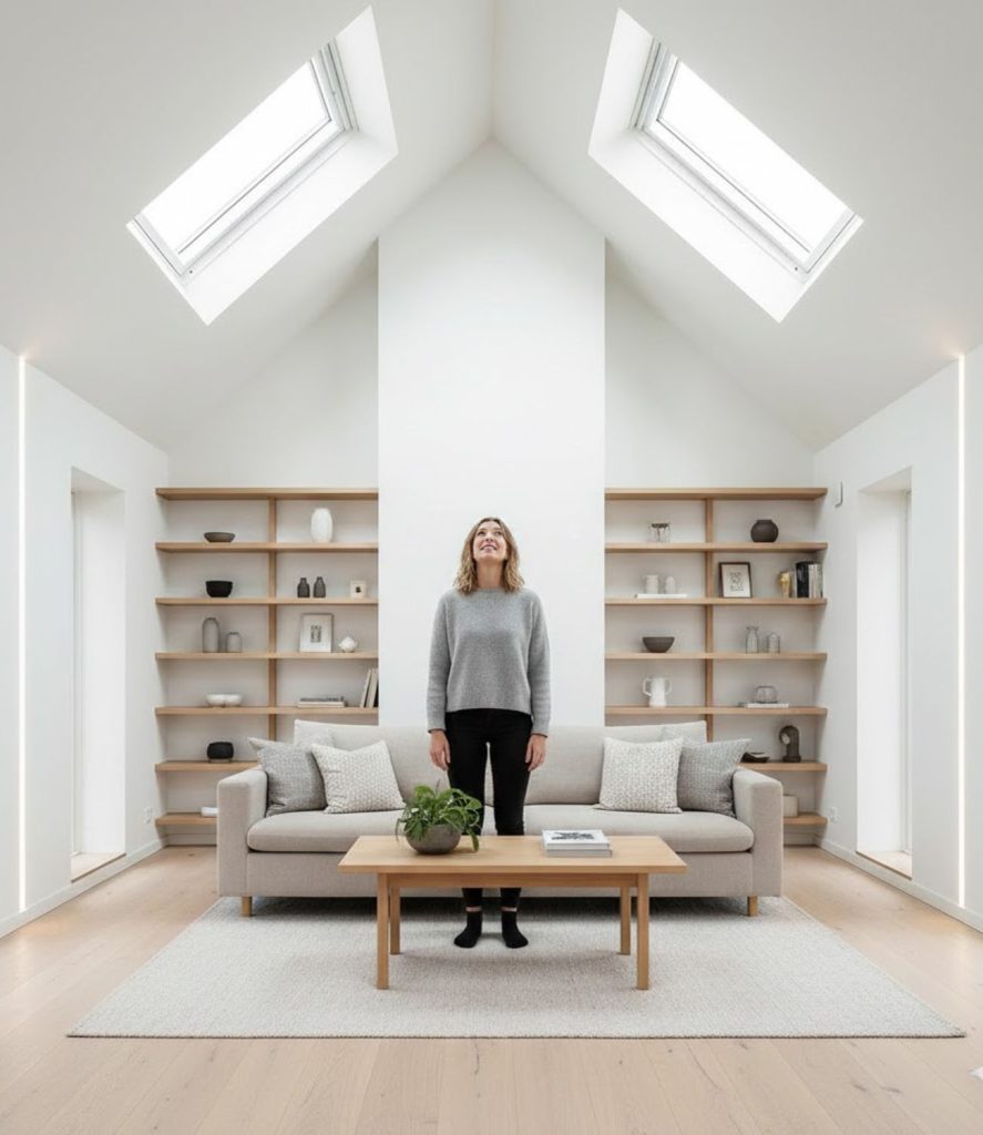 High ceiling living room lighting ideas using skylights