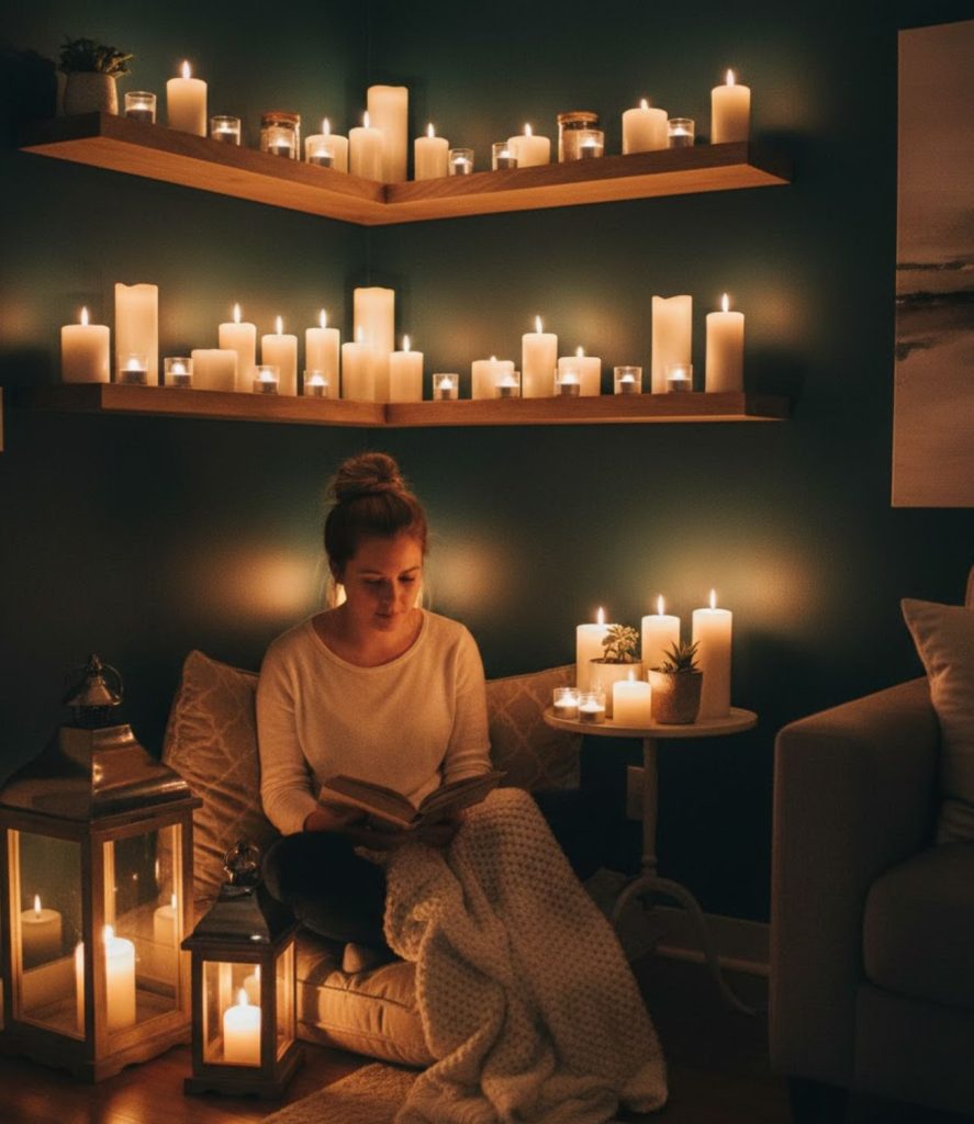  Living room candle lighting ideas using a cozy candle nook