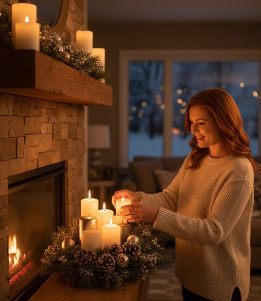 Living room candle lighting ideas with themed seasonal displays