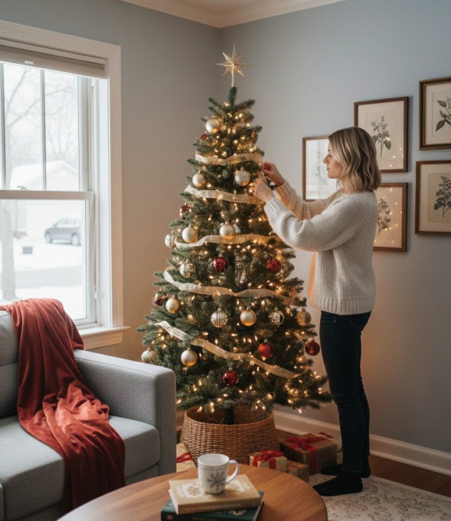 Slim Christmas Tree in the Corner