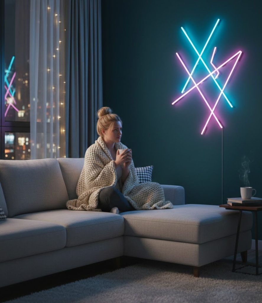 Use Neon or LED Art Lights in the Corner