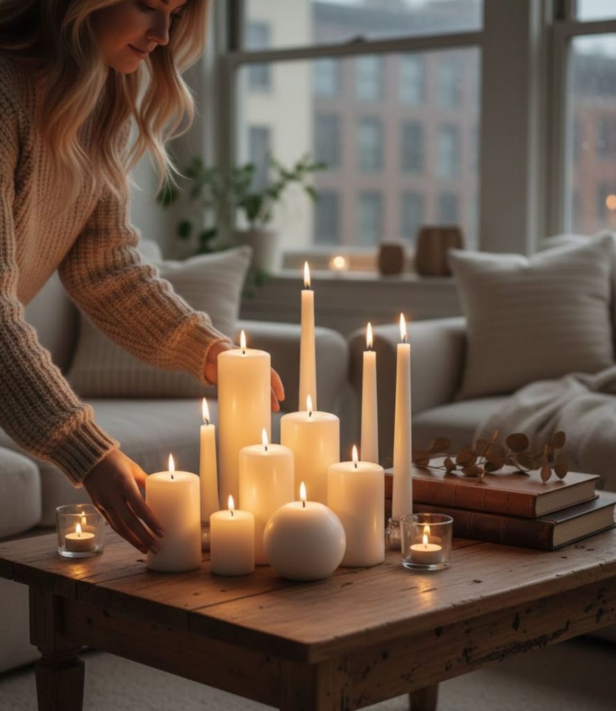  Living room candle lighting ideas with layered candle heights
