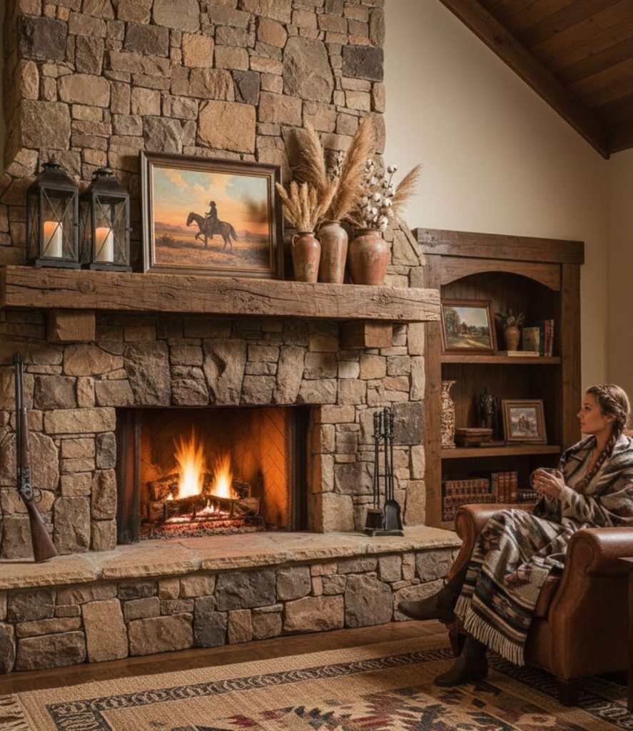 Add a Rustic Mantel or Faux Fireplace