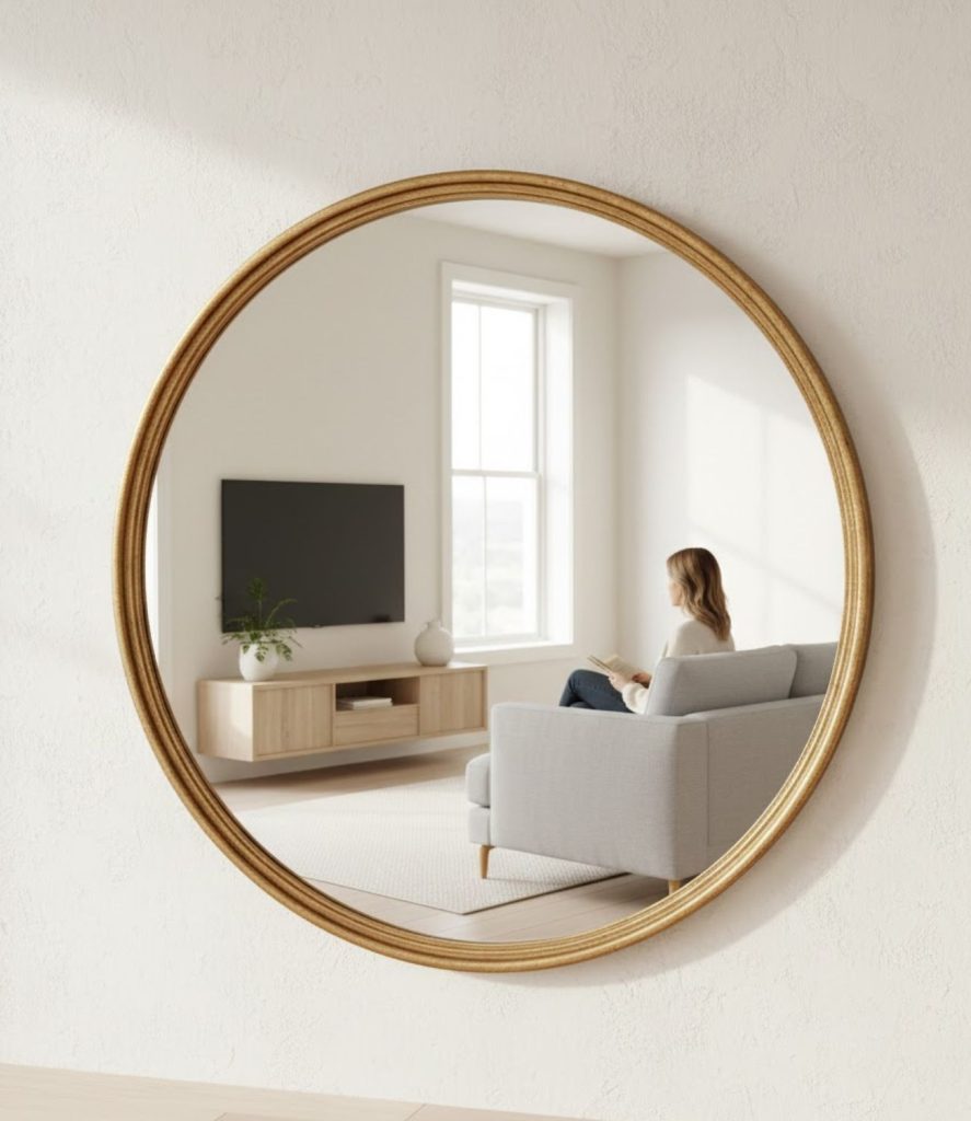 Add a Statement Mirror Opposite the TV