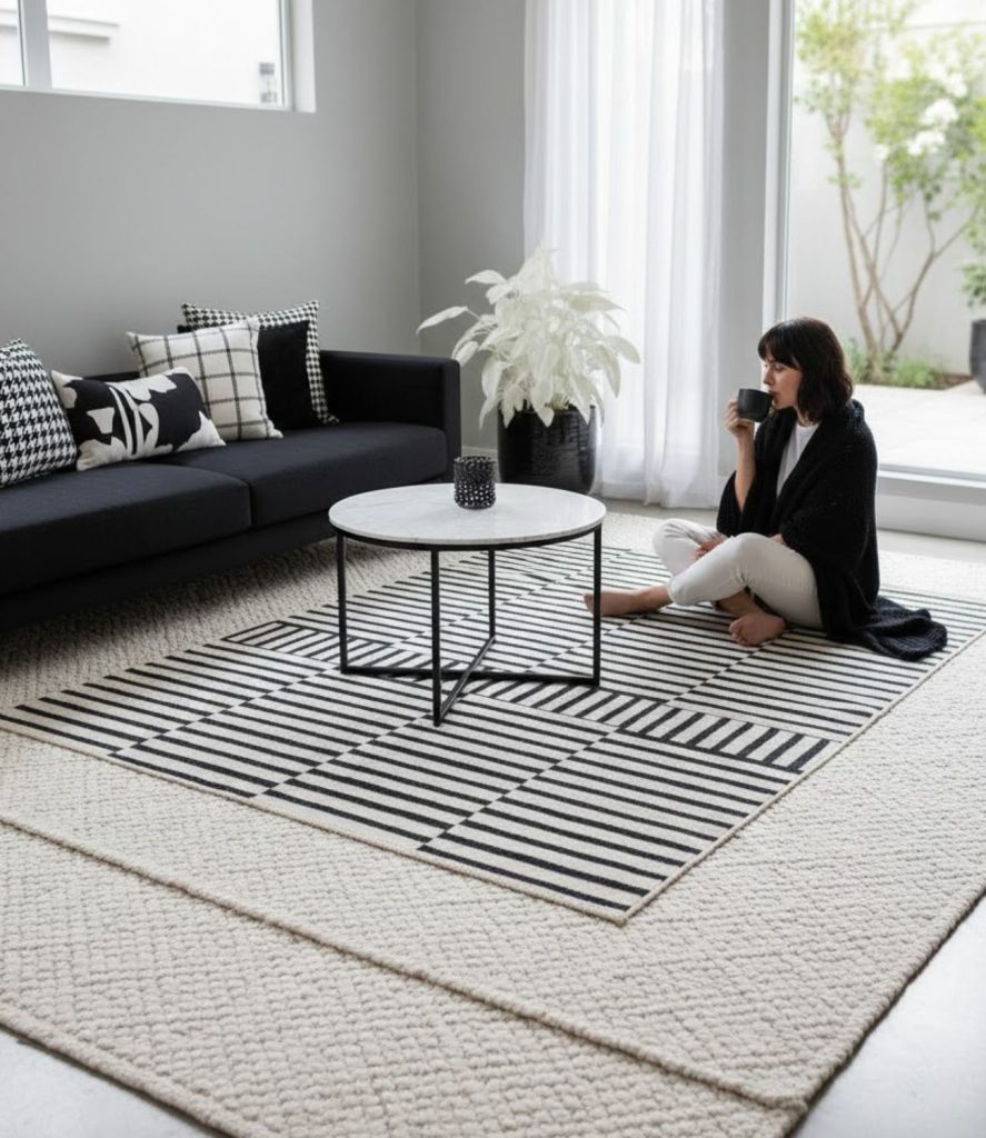  Black and white patterned rugs for layering