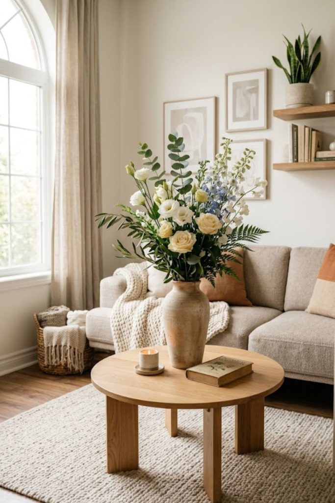 Fresh Flowers in a Tall Vase