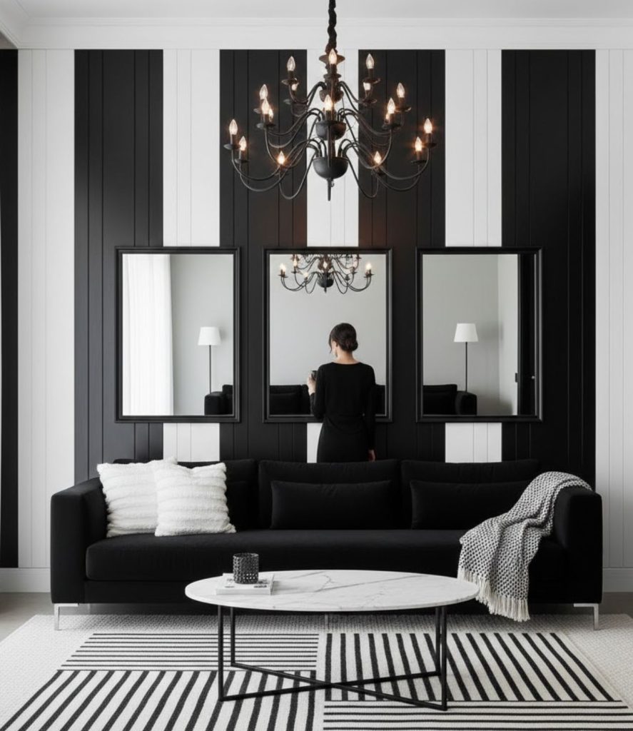 Layered black and white wall panels