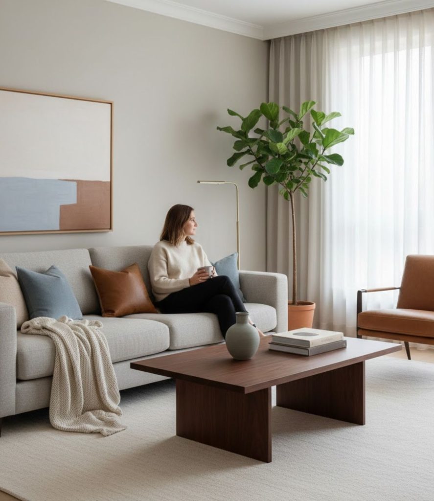 Modern Elegant Living Room with Harmonious Color Accents