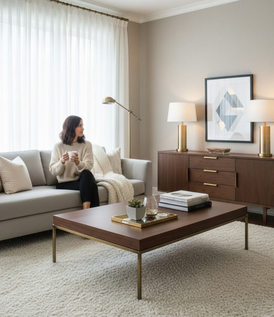 Modern Elegant Living Room with Subtle Metallic Accents