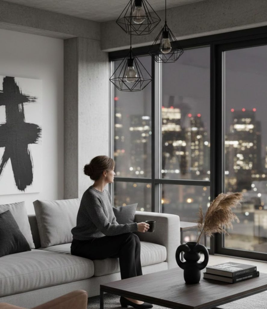 Modern Rustic Living Room with Black Accents