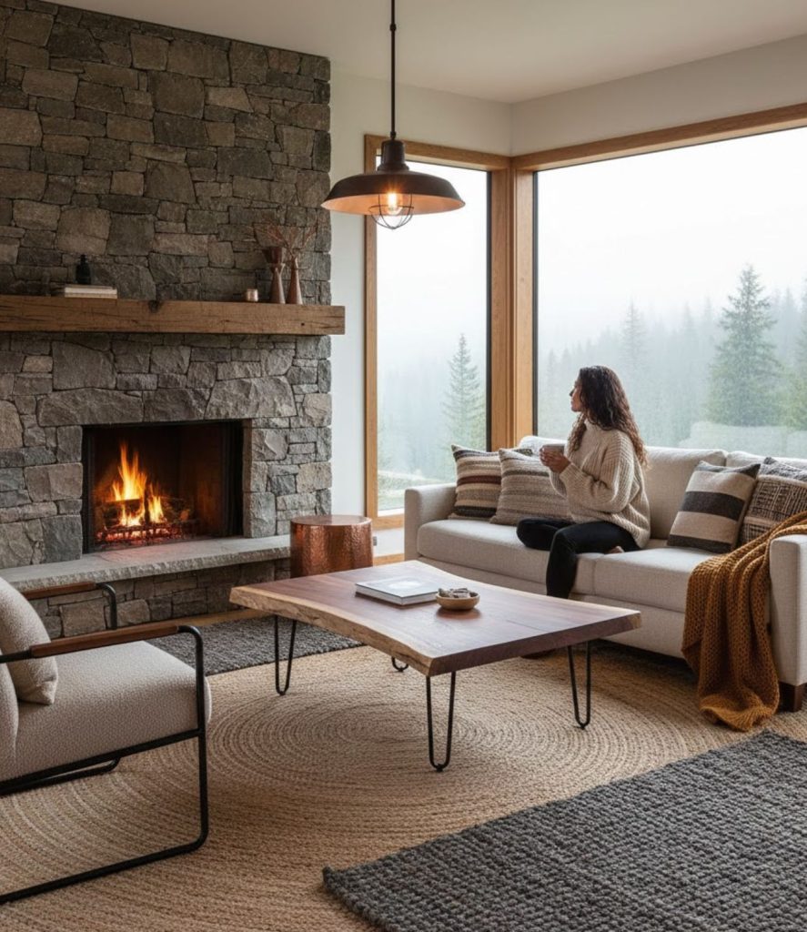 Modern Rustic Living Room with Layered Textures