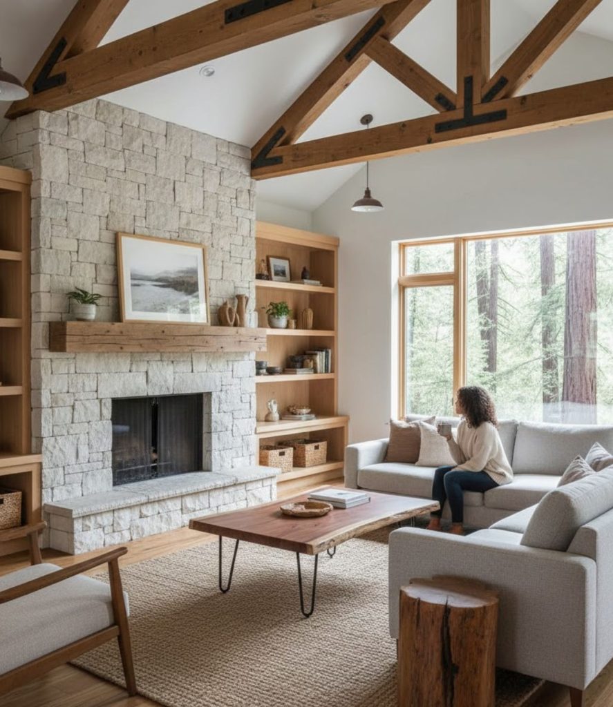 Modern Rustic Living Room with Natural Wood Accents