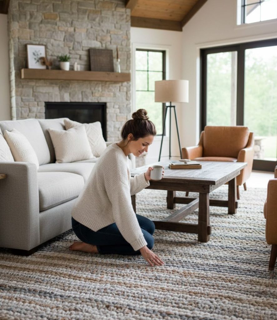 Modern Rustic Living Room with Textured Rugs
