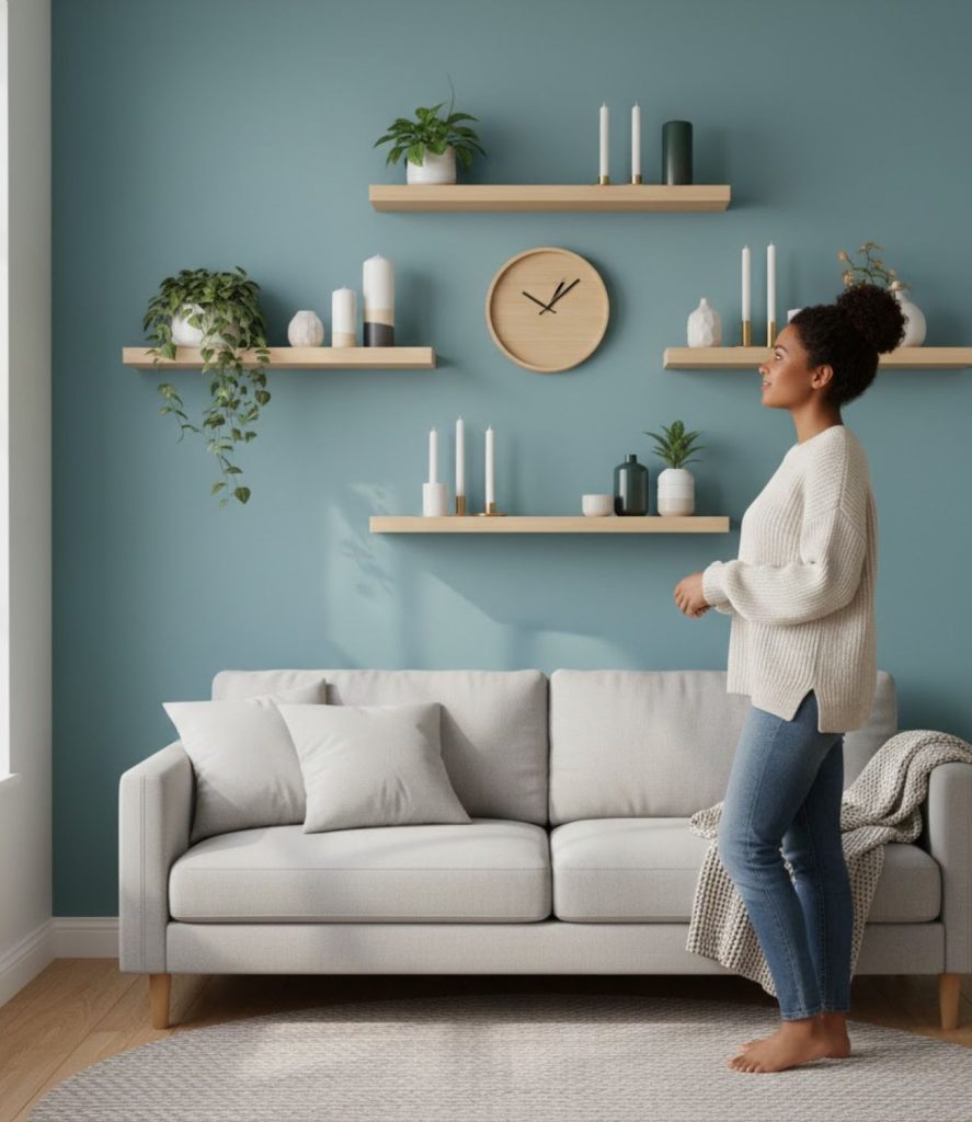 Pair the Clock with Floating Shelves