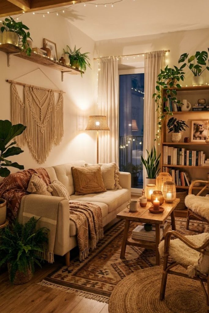 Use Soft Ambient Lighting for Boho Warmth