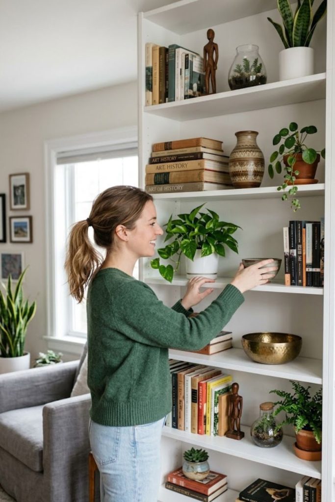  Balanced Mix: Books + Decorative Objects + Plants
