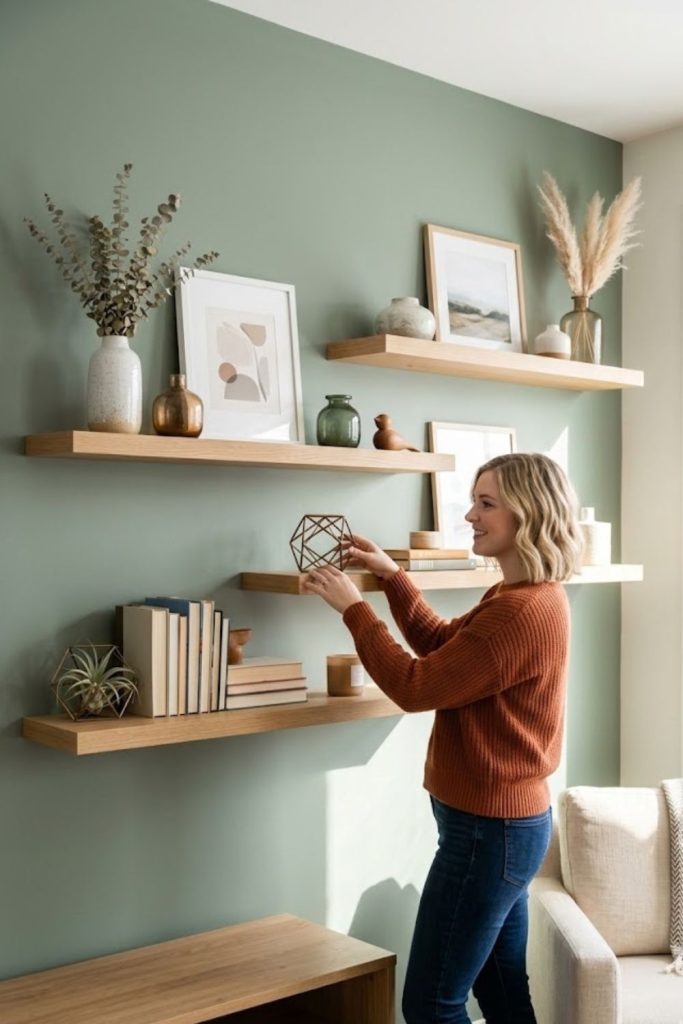 Floating shelves with curated decor