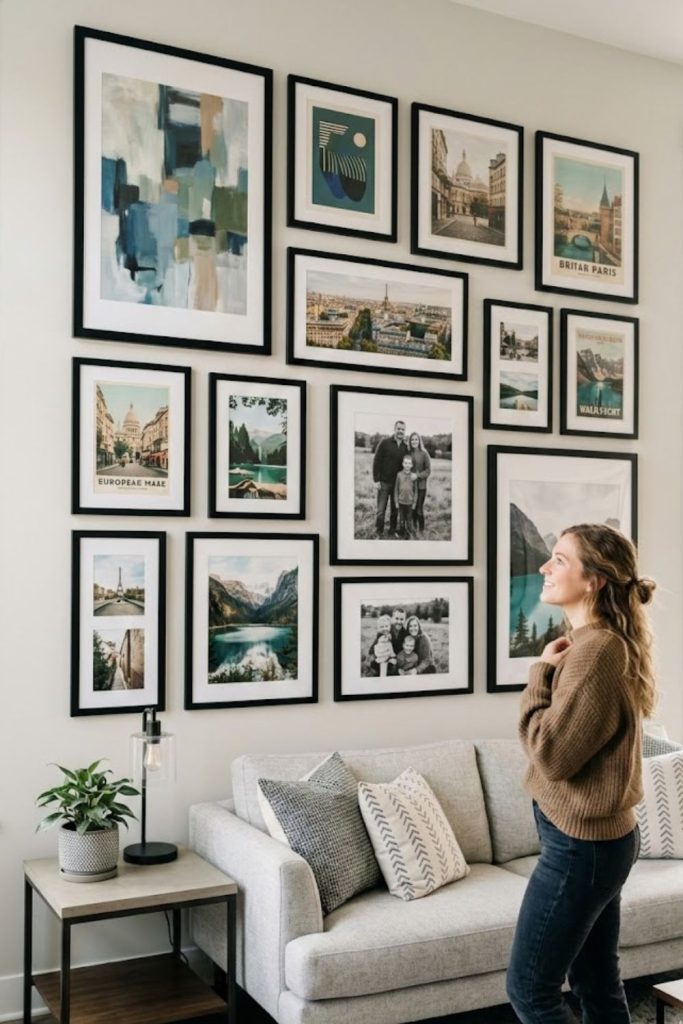 Gallery wall with oversized prints