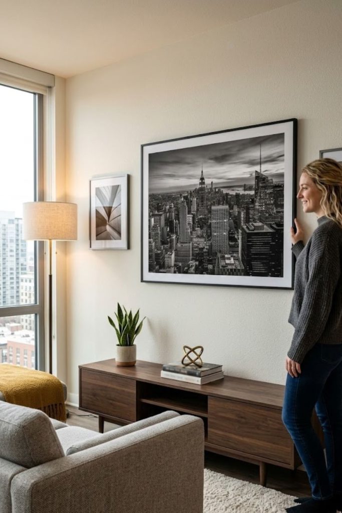 Large framed photograph or cityscape