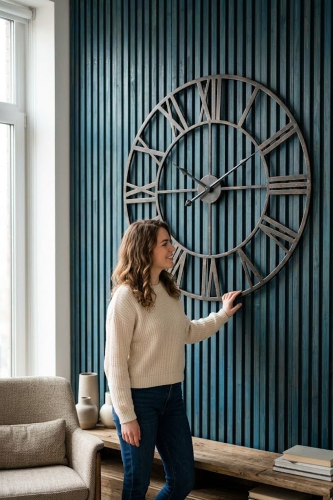  Layer a clock over wallpaper or a patterned accent wall
