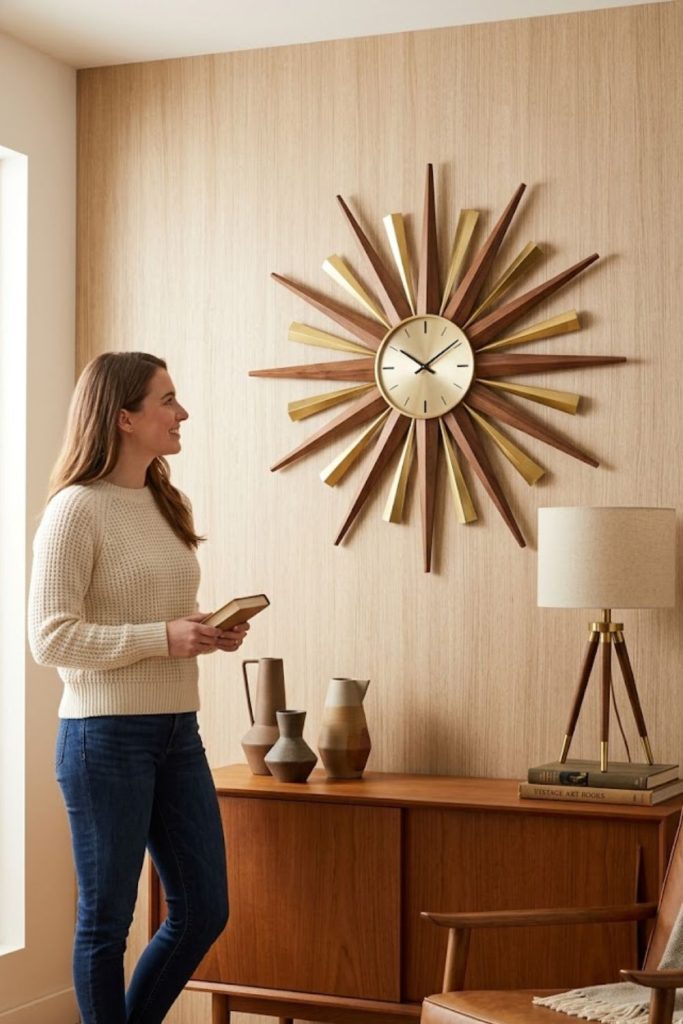 Mid-century modern clock with sculptural accents