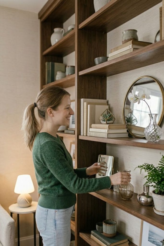 Mirror or Glass-Backed Shelf Display for Light and Space
