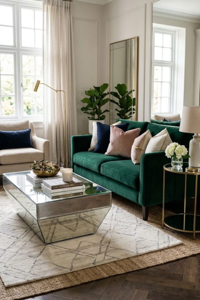  Mirrored coffee table or mirrored furniture for subtle reflection