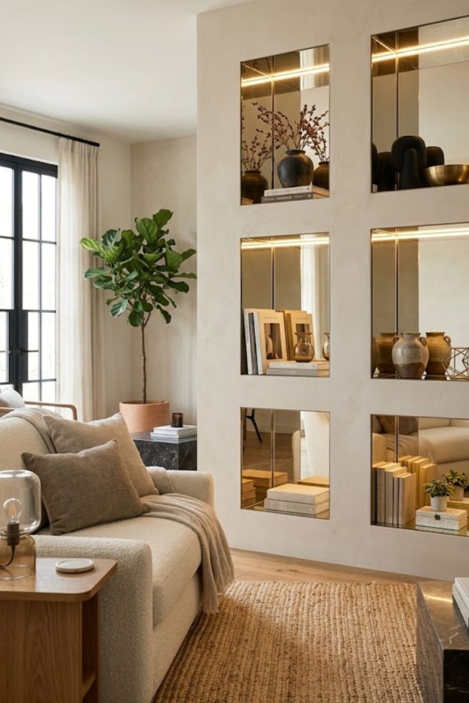 Mirrored wall niches for artful vignettes