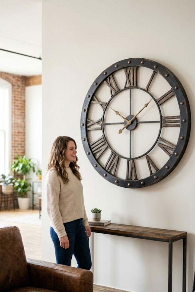 Oversized industrial clock as a statement anchor