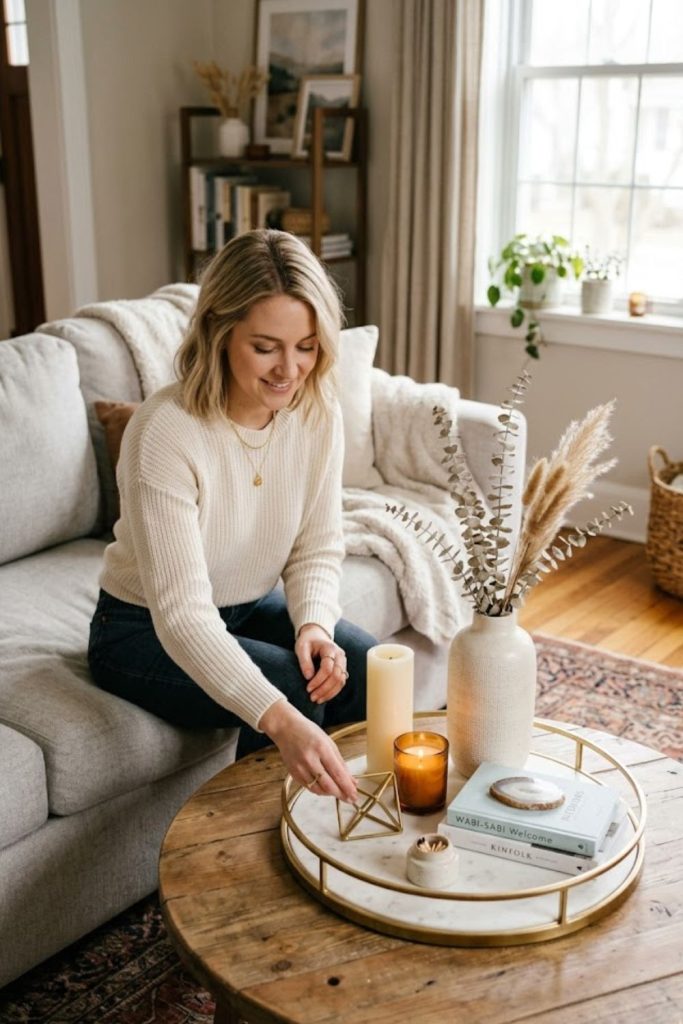 Tray with candles and vases