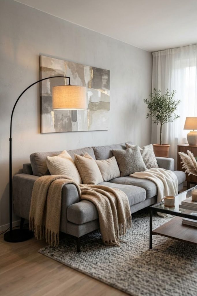 Cozy grey living room setup