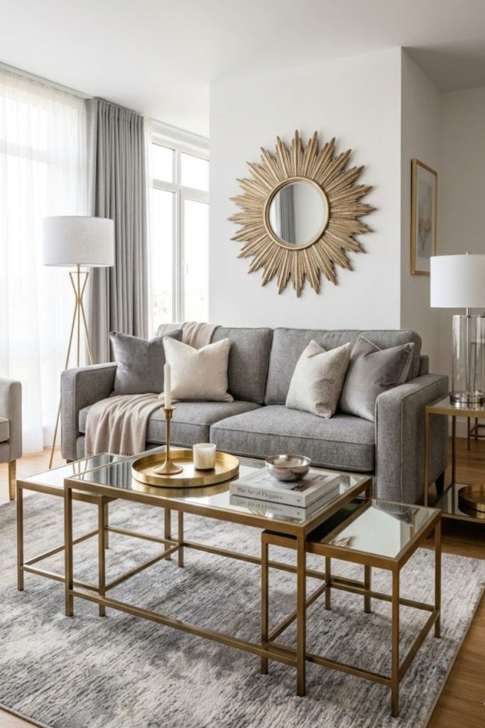 Grey and metallic accents